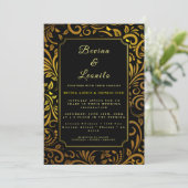 Gold Elegant Botanische Naadloze Script M | Wedden Kaart (Staand voorkant)