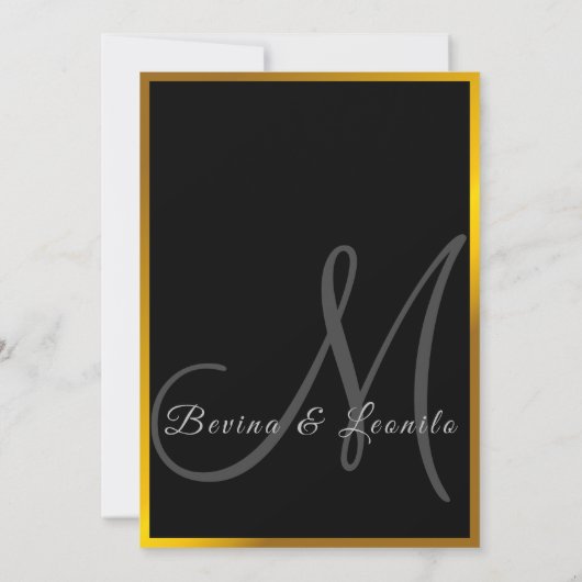 Gold Elegant Botanische Naadloze Script M | Wedden Kaart (Achterkant)