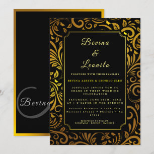 Gold Elegant Botanische Naadloze Script M   Wedden Kaart
