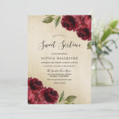 Gold Elegant Burgundy Red Flowers Sweet 16 Kaart (Staand voorkant)