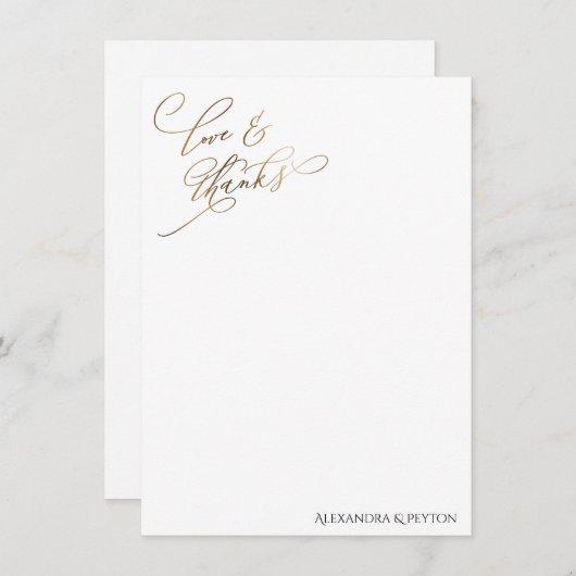 Gold Elegant Calligraphy Love and Bedankt Card (Voorkant / Achterkant)