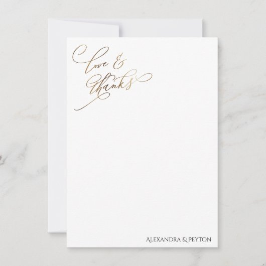 Gold Elegant Calligraphy Love and Bedankt Card (Voorkant)