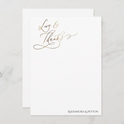 Gold Elegant Calligraphy Love and Bedankt Card (Voorkant / Achterkant)