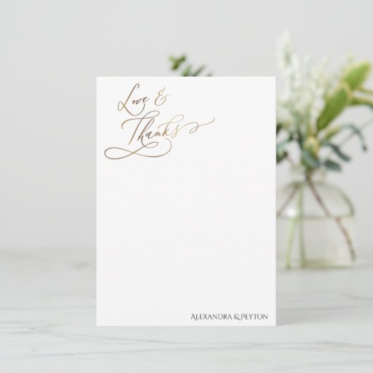 Gold Elegant Calligraphy Love and Bedankt Card (Staand voorkant)