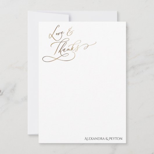 Gold Elegant Calligraphy Love and Bedankt Card (Voorkant)