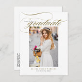Gold Elegant Calligraphy Photo Afstuderen Aankondigingskaart (Voorkant / Achterkant)