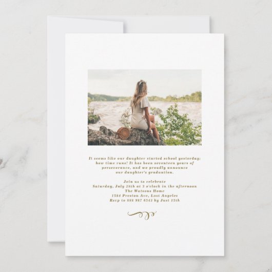 Gold Elegant Calligraphy Photo Afstuderen Kaart (Achterkant)