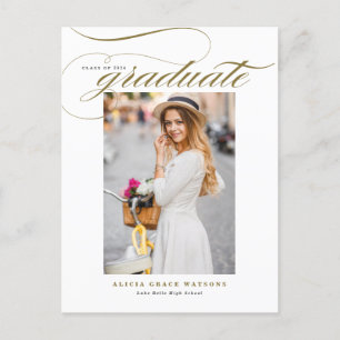 Gold Elegant Calligraphy Photo Afstuderen Uitnodiging Briefkaart