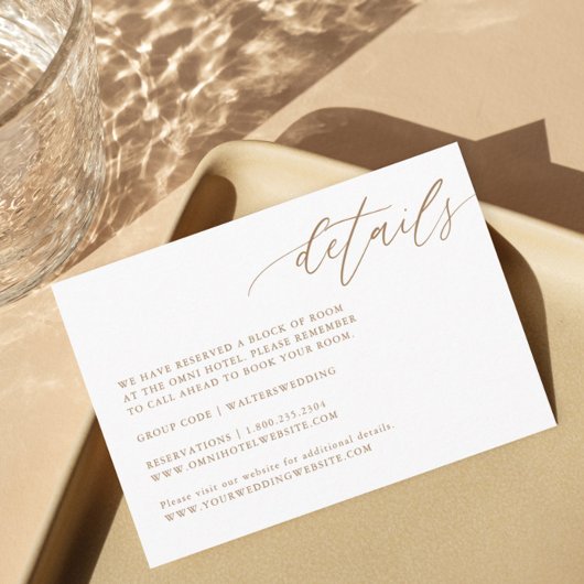 Gold Elegant Calligraphy Wedding Details Kaarten