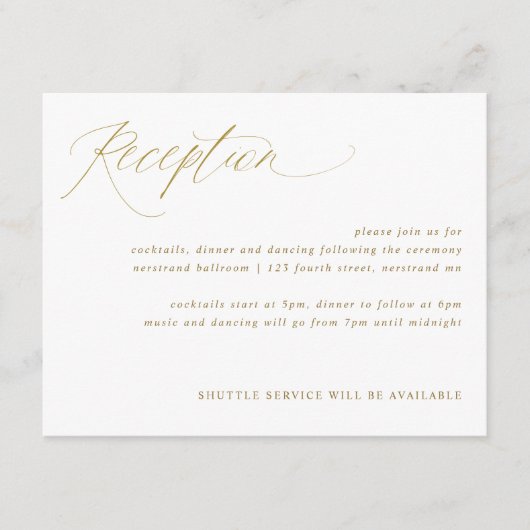Gold Elegant Calligraphy Wedding Reception Kaart (Voorkant)