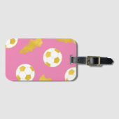 Gold Elegant Classic Soccer Cleats Ball Pink Girl Bagagelabel (Voorkant (horizontaal))