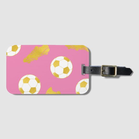 Gold Elegant Classic Soccer Cleats Ball Pink Girl Bagagelabel (Voorkant (horizontaal))