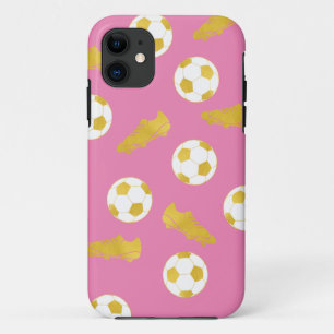 Gold Elegant Classic Soccer Cleats Ball Pink Girl Case-Mate iPhone Case