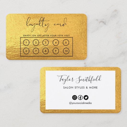 Gold Elegant Custom Loyalty Kaart Visitekaartje (Voorkant / Achterkant)