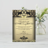 Gold Elegant Damask Bachelorette Party Uitnodigen Kaart (Staand voorkant)