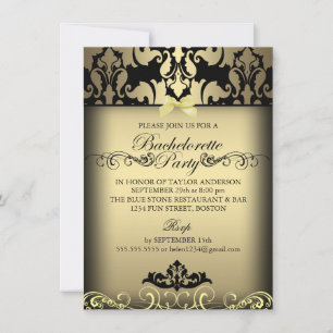 Gold Elegant Damask Bachelorette Party Uitnodigen Kaart