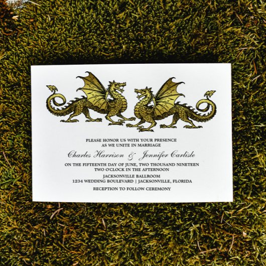 Gold Elegant Dragon Wedding Invite Kaart