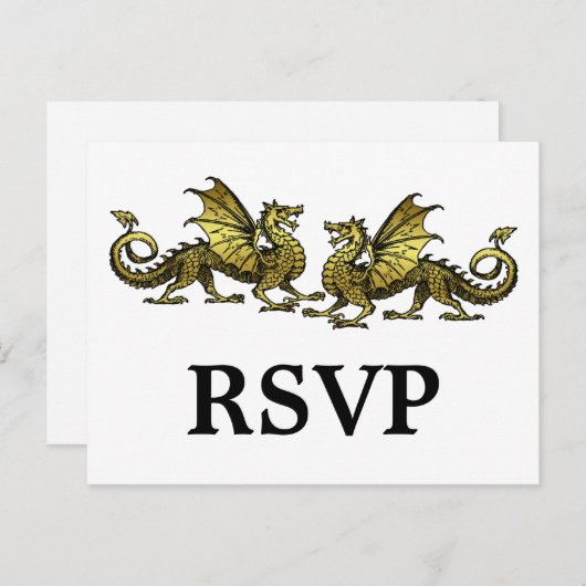 Gold Elegant Dragons Response Briefkaart (Voorkant / Achterkant)