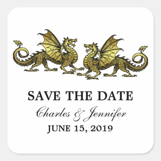 Gold Elegant Dragons Save the Date Stickers (Voorkant)