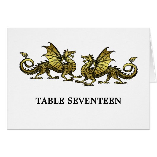 Gold Elegant Dragons Table Number Kaart (Voorkant Horizontaal)