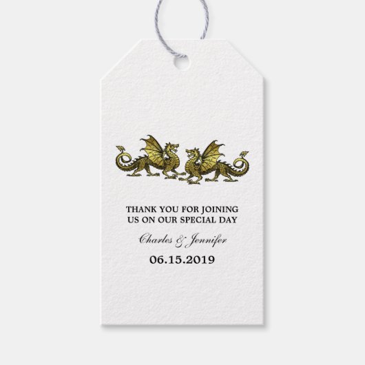 Gold Elegant Dragons Wedding Gift Labels Cadeaulabel (Voorkant)