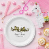 Gold Elegant Dragons Wedding Paper Borden Papieren Bordje (Feest)