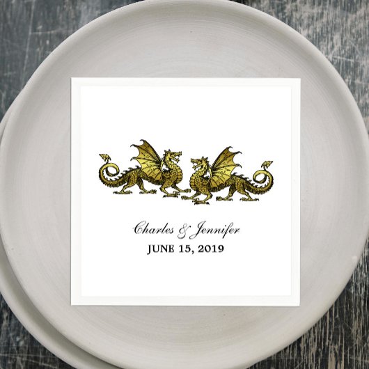 Gold Elegant Dragons Wedding Paper Napkins Servetten