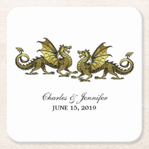 Gold Elegant Dragons Wedding Paper Onderzetters