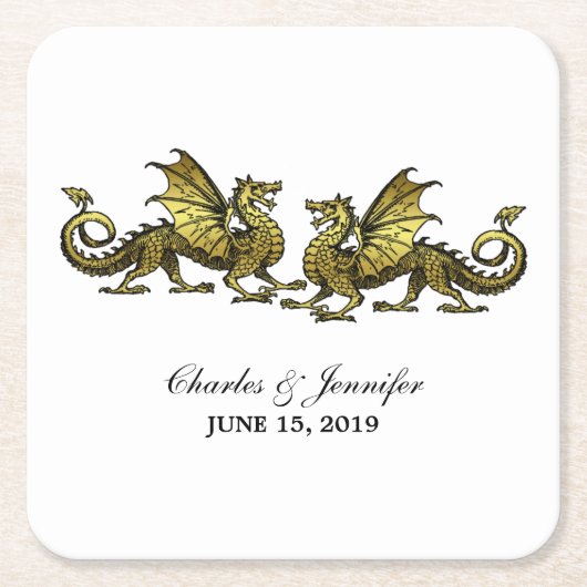 Gold Elegant Dragons Wedding Paper Onderzetters (Voorkant)