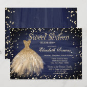 Gold Elegant Dress Diamonds Navy Blue Sweet 16 Kaart (Voorkant / Achterkant)