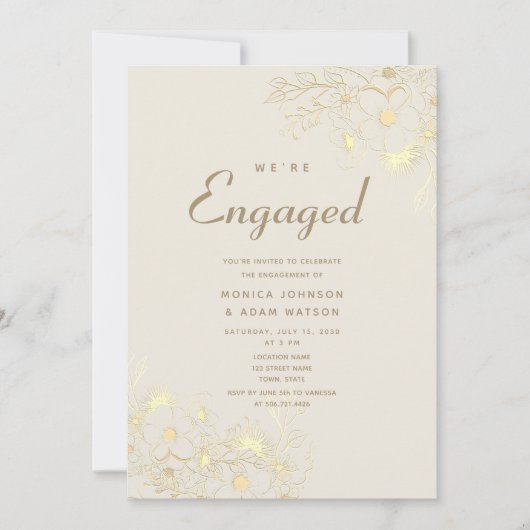 Gold Elegant Engagement Party Kaart (Voorkant)