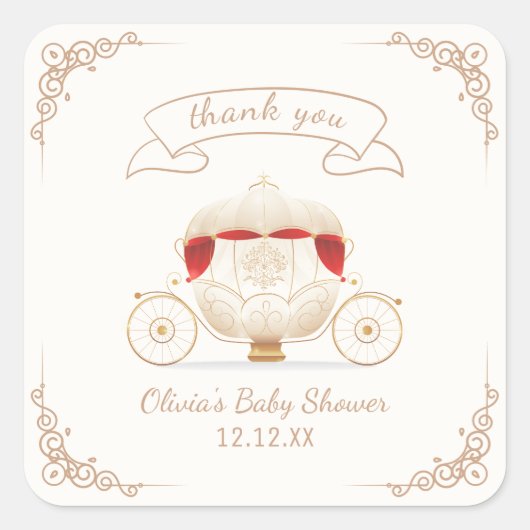 Gold Elegant Fairytale Carriage Baby Shower  Vierkante Sticker (Voorkant)