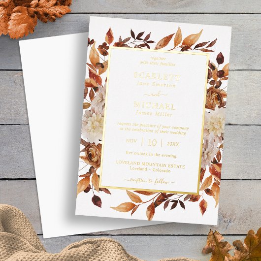 Gold Elegant Fall Wedding Folie Uitnodiging