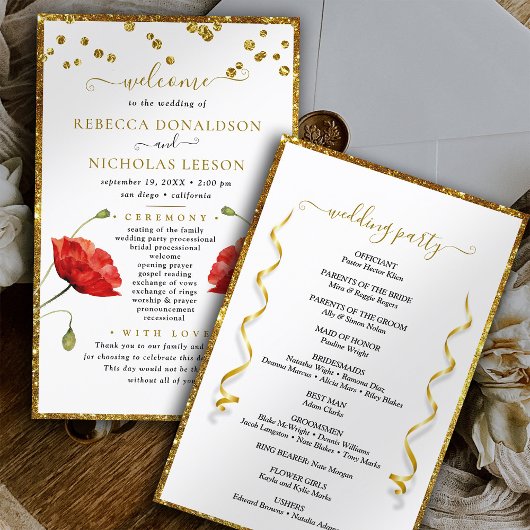 Gold Elegant Floral Calligraphy Wedding Programme