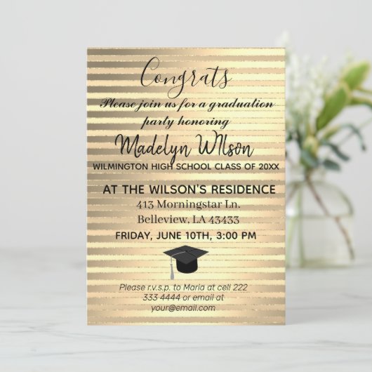 Gold Elegant Glam Afstuderen Invitation Kaart (Staand voorkant)