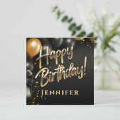 Gold Elegant Happy Birthday Flat Holiday Kaart (Staand voorkant)