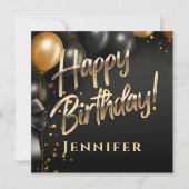 Gold Elegant Happy Birthday Flat Holiday Kaart (Voorkant)