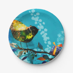 Gold Elegant Happy Songbird wenst Waterverf Papieren Bordje