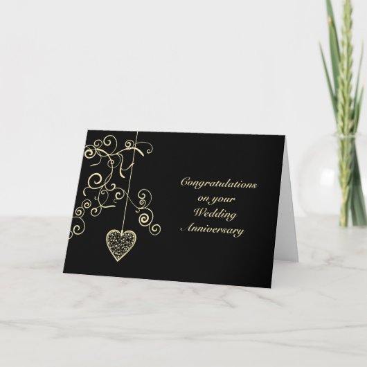 Gold Elegant Heart Wedding Jubileum Kaart (Voorkant)