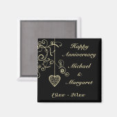 Gold Elegant Heart Wedding Jubileum Magneet (Voorkant / Achterkant)