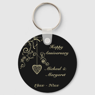 Gold Elegant Heart Wedding Jubileum Sleutelhanger