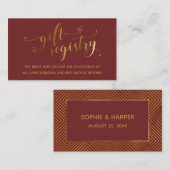 Gold Elegant Hearts Script Burgundy Gift Registry Informatiekaartje (Voorkant / Achterkant)