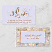 Gold Elegant Hearts Script Lavender Gift Registry Informatiekaartje (Voorkant / Achterkant)