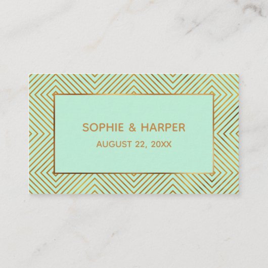 Gold Elegant Hearts Script op Mint Gift Registry Informatiekaartje (Achterkant)