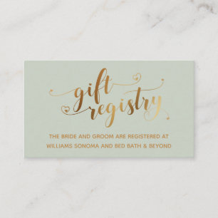 Gold Elegant Hearts Script, Sage Gift Registry Informatiekaartje