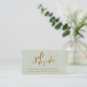 Gold Elegant Hearts Script, Sage Gift Registry Informatiekaartje (Staand voorkant)