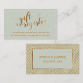 Gold Elegant Hearts Script, Sage Gift Registry Informatiekaartje (Voorkant / Achterkant)