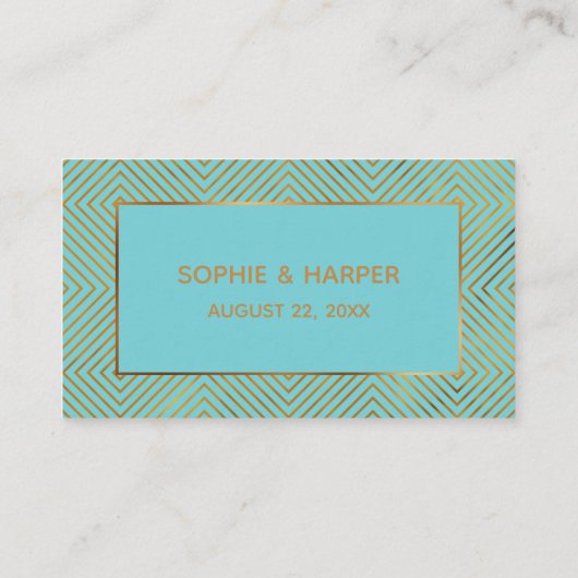 Gold Elegant Hearts Script Turquoise Gift Registry Informatiekaartje (Achterkant)