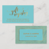 Gold Elegant Hearts Script Turquoise Gift Registry Informatiekaartje (Voorkant / Achterkant)