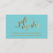 Gold Elegant Hearts Script Turquoise Gift Registry Informatiekaartje (Voorkant)